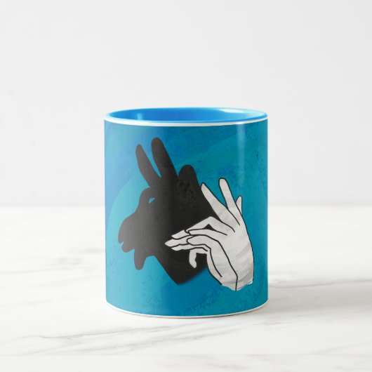 Hand Silhouette Billy Goat Blue Tweekleurige Koffiemok (Center)