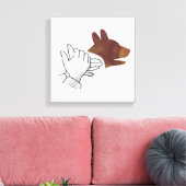 Hand Silhouette Dog Brown Canvas Afdruk (Insitu (Woonkamer))