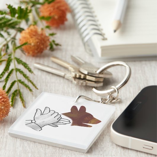 Hand Silhouette Dog Brown Sleutelhanger (Voorkant Rechts)