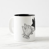 Hand Silhouette Dog Tweekleurige Koffiemok (Voorkant links)
