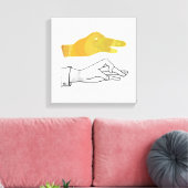 Hand Silhouette Duck Yellow Canvas Afdruk (Insitu (Woonkamer))