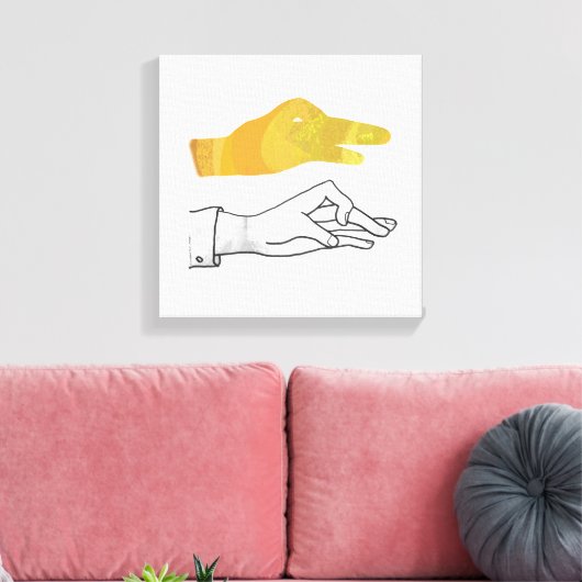 Hand Silhouette Duck Yellow Canvas Afdruk (Insitu (Woonkamer))