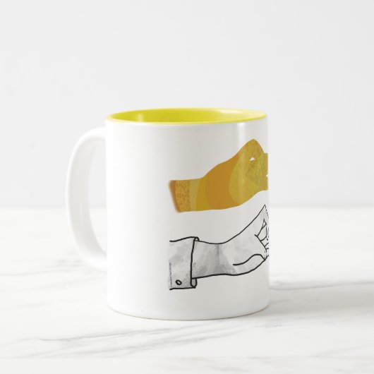 Hand Silhouette Duck Yellow Tweekleurige Koffiemok (Voorkant links)