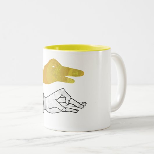 Hand Silhouette Duck Yellow Tweekleurige Koffiemok (Voorkant rechts)