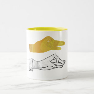Hand Silhouette Duck Yellow Tweekleurige Koffiemok