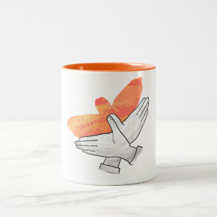 Hand Silhouette Eagle Sinaasappel Tweekleurige Koffiemok