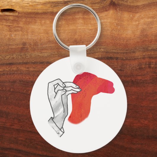 Hand Silhouette Kameel Rood Sleutelhanger (Voorkant)
