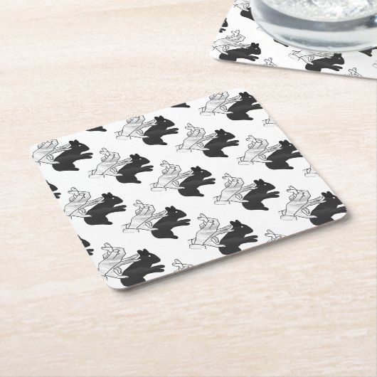 Hand Silhouette Rabbit Kartonnen Onderzetters (Schuin)