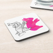 Hand Silhouette Rabbit roze Bier Onderzetter (Linkerzijde)