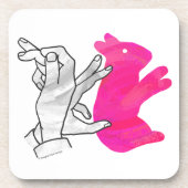 Hand Silhouette Rabbit roze Bier Onderzetter (Voorkant)