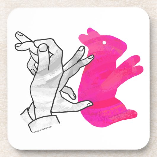 Hand Silhouette Rabbit roze Bier Onderzetter (Voorkant)