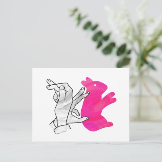 Hand Silhouette Rabbit roze Briefkaart (Staand voorkant)