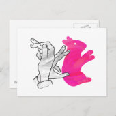 Hand Silhouette Rabbit roze Briefkaart (Voorkant / Achterkant)