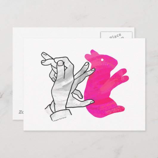 Hand Silhouette Rabbit roze Briefkaart (Voorkant / Achterkant)