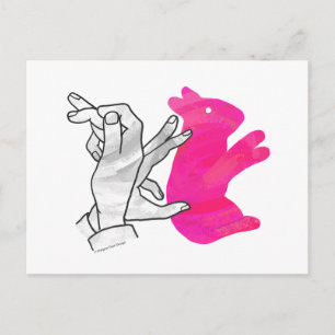 Hand Silhouette Rabbit roze Briefkaart