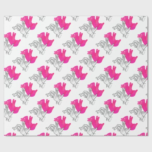 Hand Silhouette Rabbit roze Cadeaupapier (Vlak)