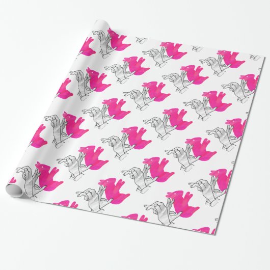 Hand Silhouette Rabbit roze Cadeaupapier (Uitgerold)