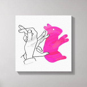 Hand Silhouette Rabbit roze Canvas Afdruk