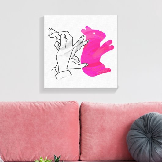 Hand Silhouette Rabbit roze Canvas Afdruk (Insitu (Woonkamer))