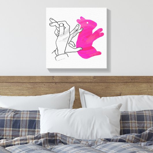 Hand Silhouette Rabbit roze Canvas Afdruk (Insitu (Slaapkamer))