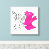 Hand Silhouette Rabbit roze Canvas Afdruk (Insitu (Houten vloer))