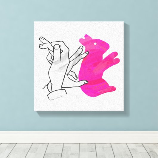 Hand Silhouette Rabbit roze Canvas Afdruk (Insitu (Houten vloer))