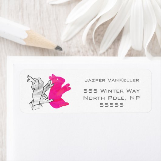 Hand Silhouette Rabbit roze Etiket (Insitu)