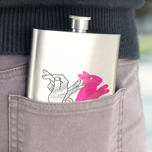 Hand Silhouette Rabbit roze Heupfles (Voorbeeld)