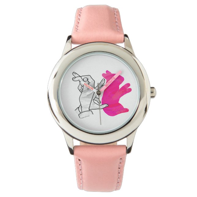 Hand Silhouette Rabbit roze Horloge (Voorkant)