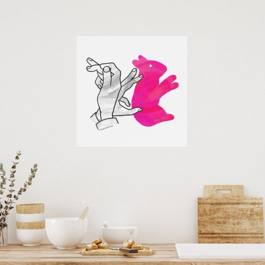 Hand Silhouette Rabbit roze Poster (Keuken)