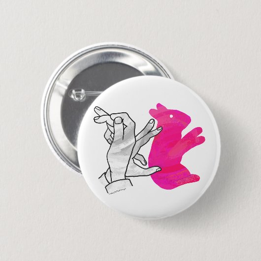 Hand Silhouette Rabbit roze Ronde Button 5,7 Cm (Voorkant /achterkant)