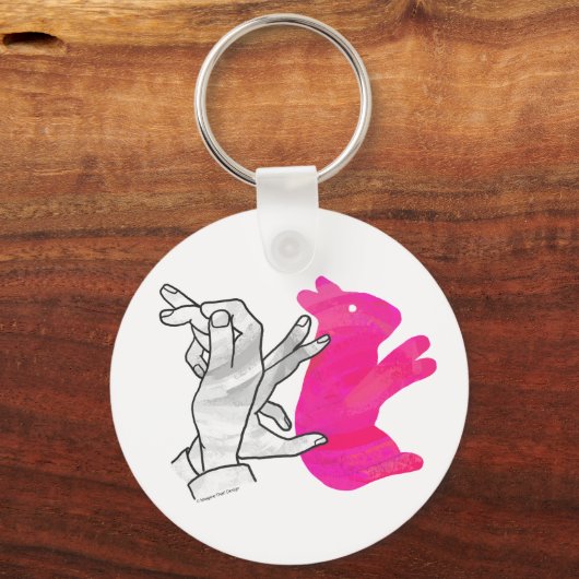 Hand Silhouette Rabbit roze Sleutelhanger (Voorkant)
