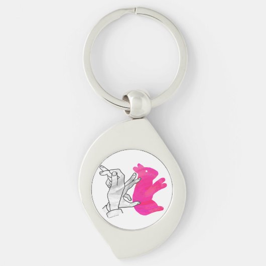 Hand Silhouette Rabbit roze Sleutelhanger (Voorkant)