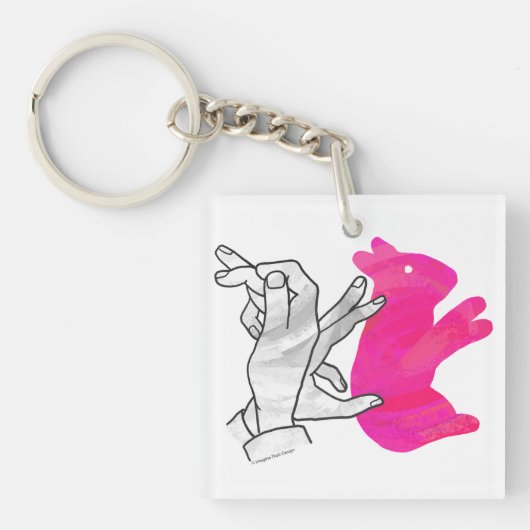 Hand Silhouette Rabbit roze Sleutelhanger (voorkant)