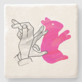 Hand Silhouette Rabbit roze Stenen Onderzetter (Voorkant)