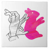 Hand Silhouette Rabbit roze Tegeltje (Voorkant)