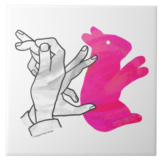 Hand Silhouette Rabbit roze Tegeltje (Voorkant)