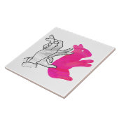 Hand Silhouette Rabbit roze Tegeltje (Zijkant)