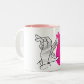 Hand Silhouette Rabbit roze Tweekleurige Koffiemok (Voorkant links)