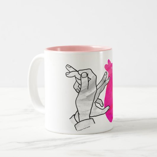 Hand Silhouette Rabbit roze Tweekleurige Koffiemok (Voorkant links)