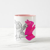 Hand Silhouette Rabbit roze Tweekleurige Koffiemok (Center)