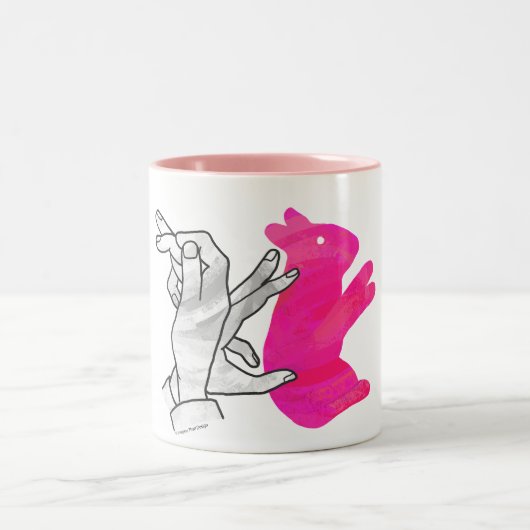 Hand Silhouette Rabbit roze Tweekleurige Koffiemok (Center)
