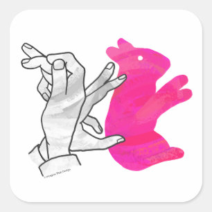 Hand Silhouette Rabbit roze Vierkante Sticker