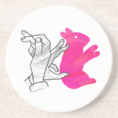 Hand Silhouette Rabbit roze Zandsteen Onderzetter (Voorkant)