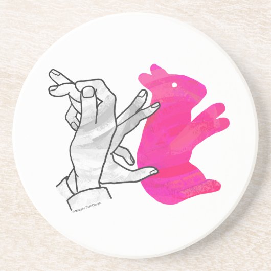 Hand Silhouette Rabbit roze Zandsteen Onderzetter (Voorkant)