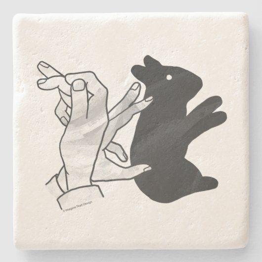 Hand Silhouette Rabbit Stenen Onderzetter (Voorkant)