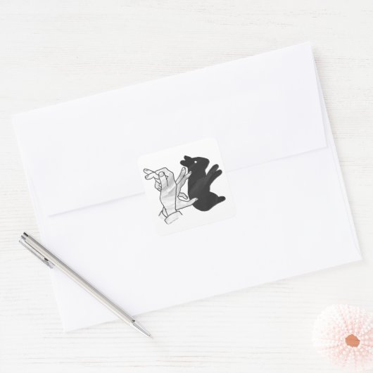 Hand Silhouette Rabbit Vierkante Sticker (Envelop)