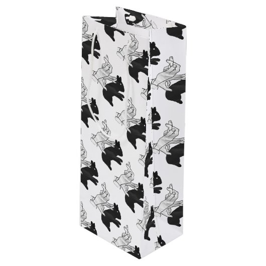 Hand Silhouette Rabbit Wijn Cadeautas (Voorkant Gekanteld)