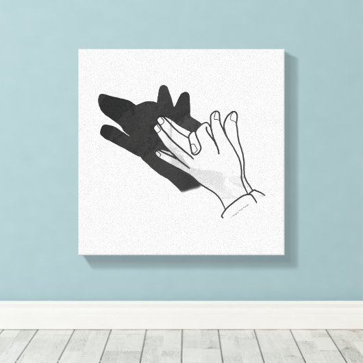Hand Silhouette Wolf Canvas Afdruk (Insitu (Houten vloer))
