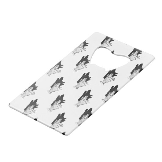Hand Silhouette Wolf Creditkaart Flessenopener (Voorkant Gekanteld)